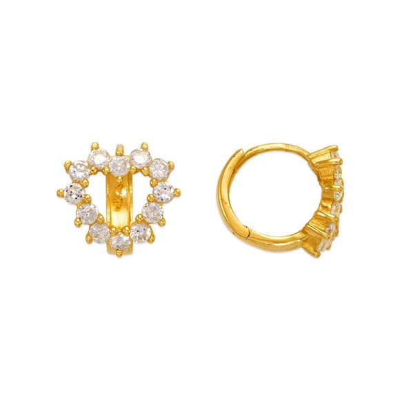 14k REAL GOLD Fancy Heart CZ Earrings - Picture 1 of 12